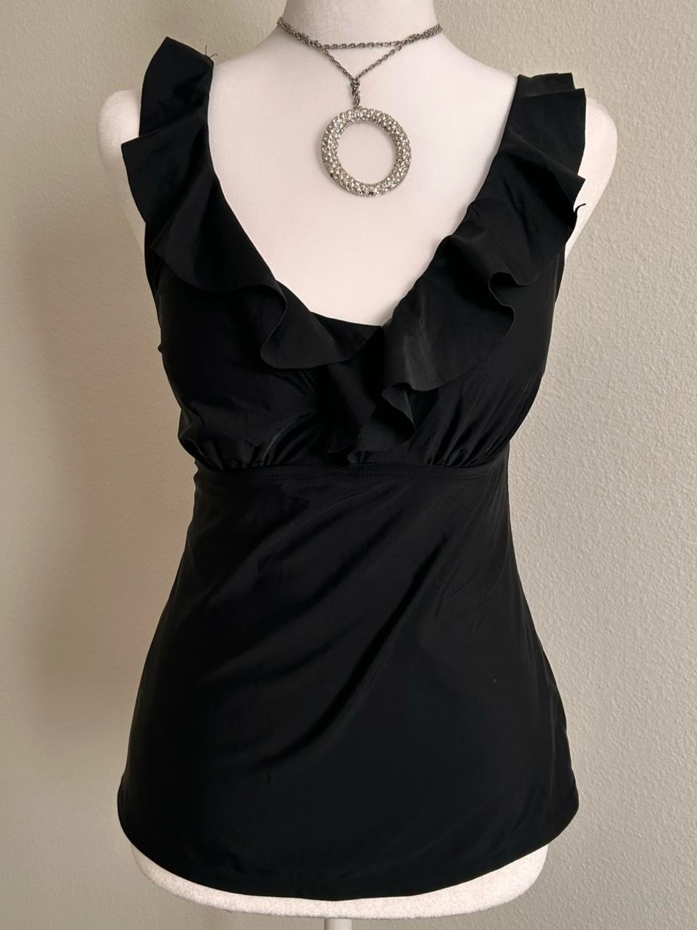black y2k dkny ruffle tankini top